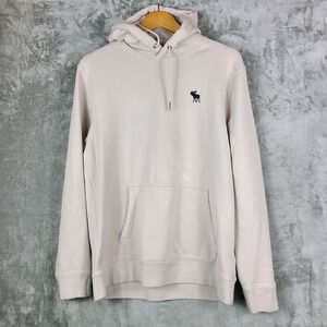 Abercrombie & Fitch Soft AF Fleece Pullover Hoodie Mens L Moose Light Grey